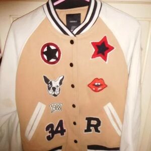 Forever 21 Beige Varsity Jacket with Patches